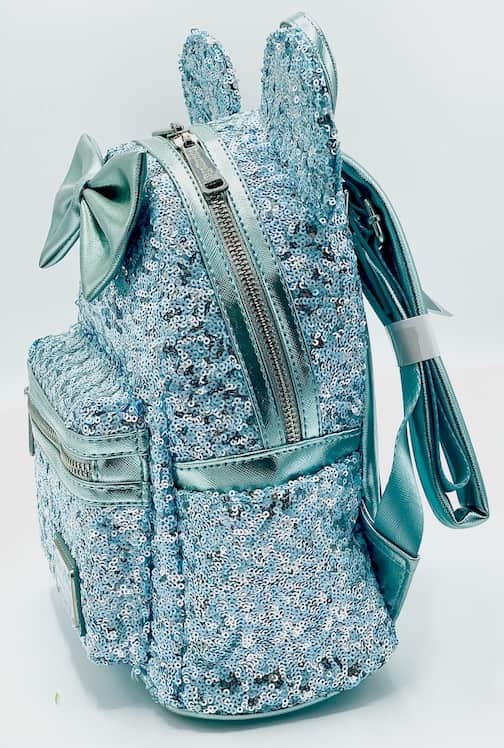 Loungefly Arendelle Aqua Mini Backpack Frozen Blue Sequin Disney Bag Left Side