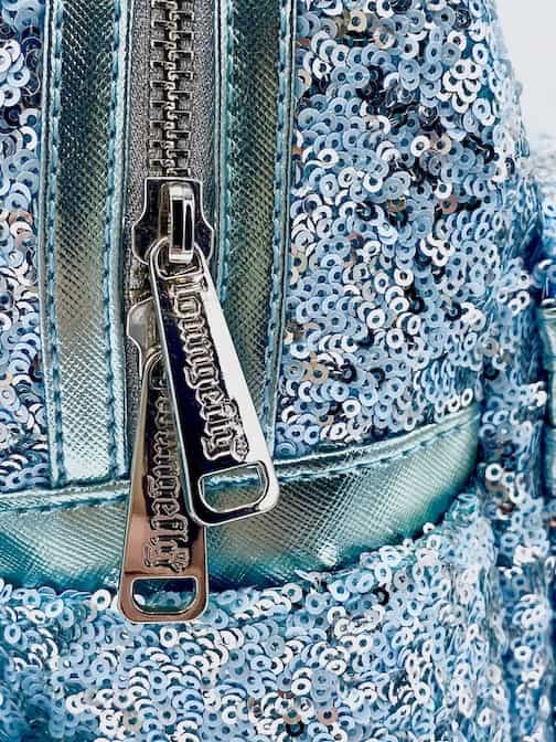 Loungefly Arendelle Aqua Mini Backpack Frozen Blue Sequin Disney Bag Zips