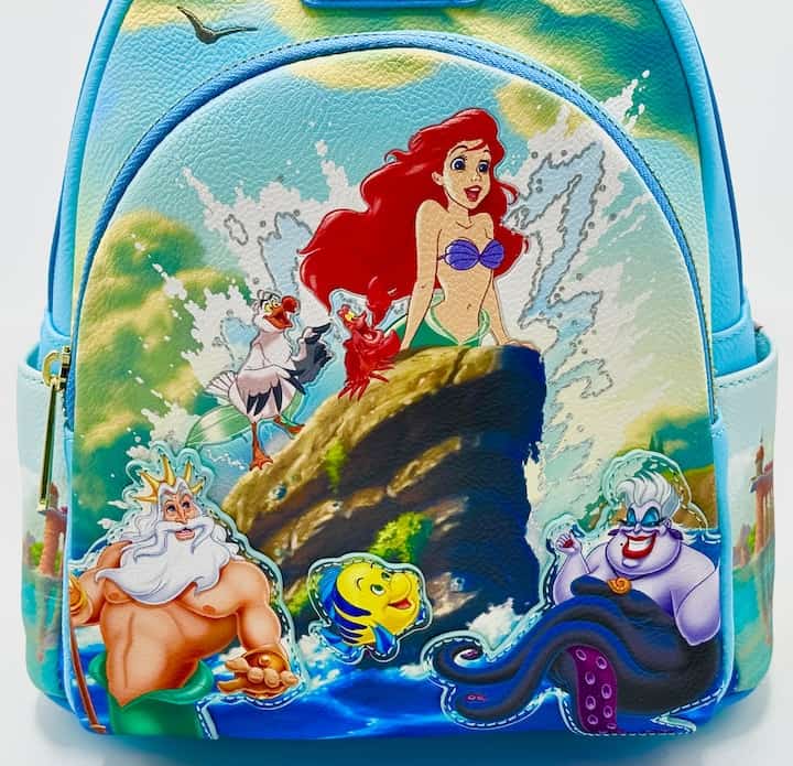 Loungefly Ariel Rock Splash Scene Mini Backpack The Little Mermaid Bag Front Pocket