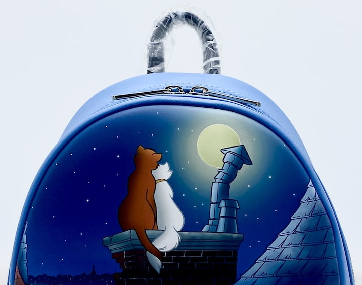 Loungefly Aristocats Window Portrait Mini Backpack Disney Bag Front Duchess And Thomas O'Malley Artwork