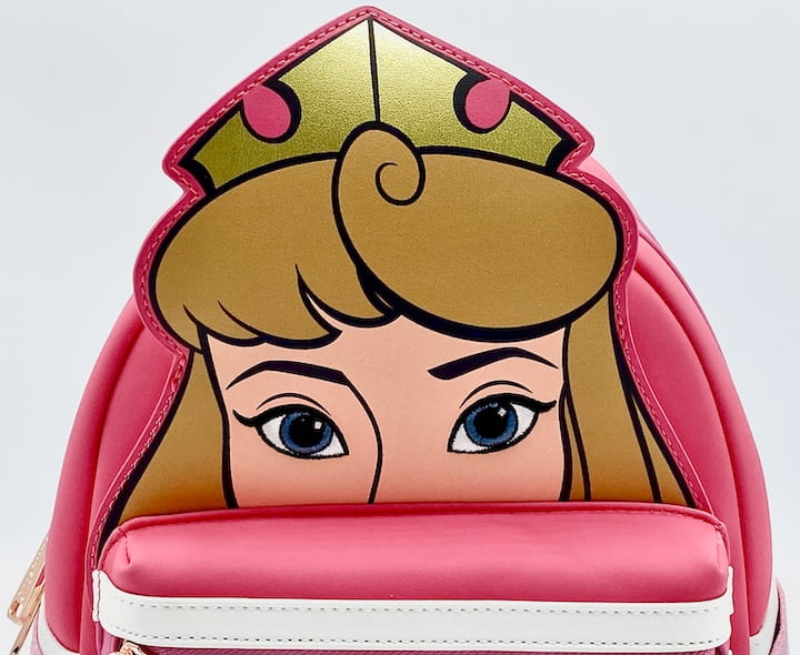 Loungefly Aurora Cosplay Mini Backpack Disney Sleeping Beauty Bag Front Face Applique