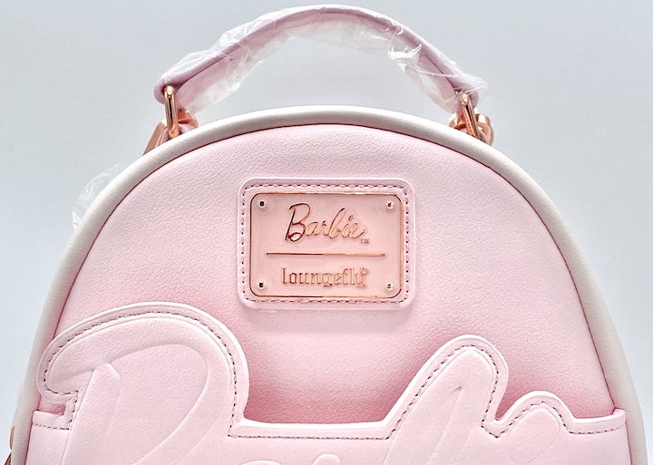 Loungefly Barbie Pink Convertible Mini Backpack Bag Front Enamel Logo
