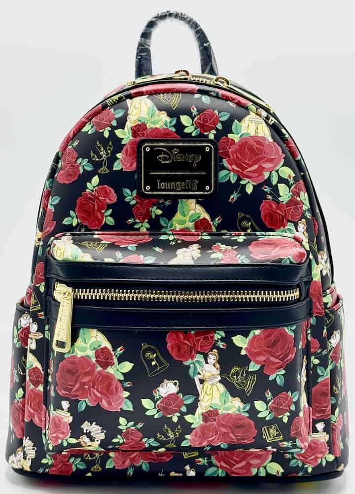 Loungefly Beauty and the Beast Roses Mini Backpack Belle AOP Bag Front Full View