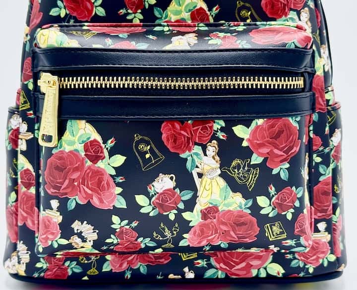 Loungefly Beauty and the Beast Roses Mini Backpack Belle AOP Bag Front Pocket