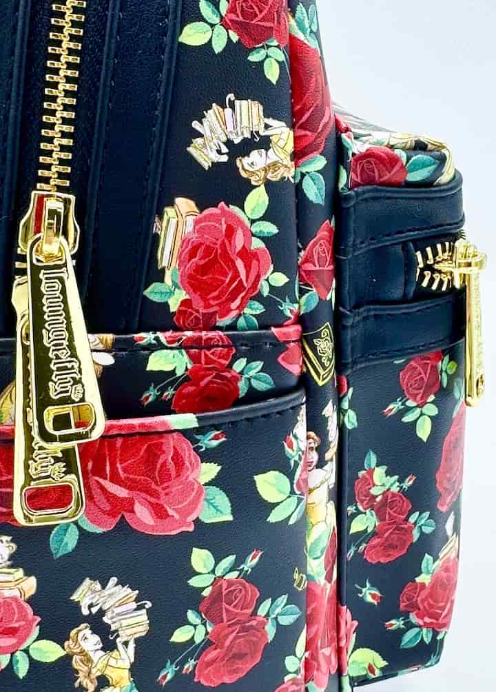 Loungefly Beauty and the Beast Roses Mini Backpack Belle AOP Bag Zips
