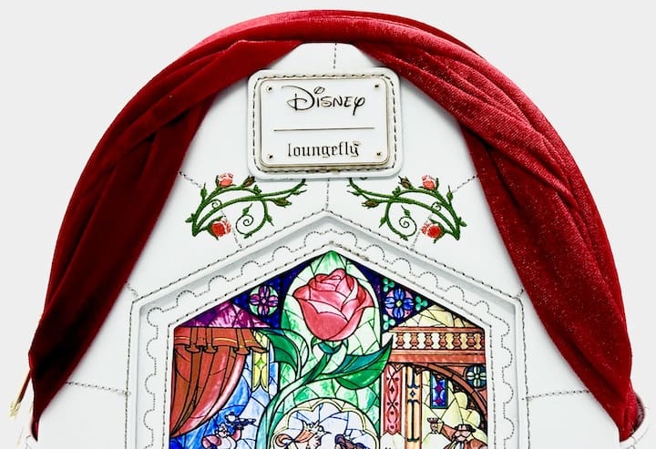 Loungefly Beauty and the Beast Stained Glass Red Velvet Mini Backpack Front Top