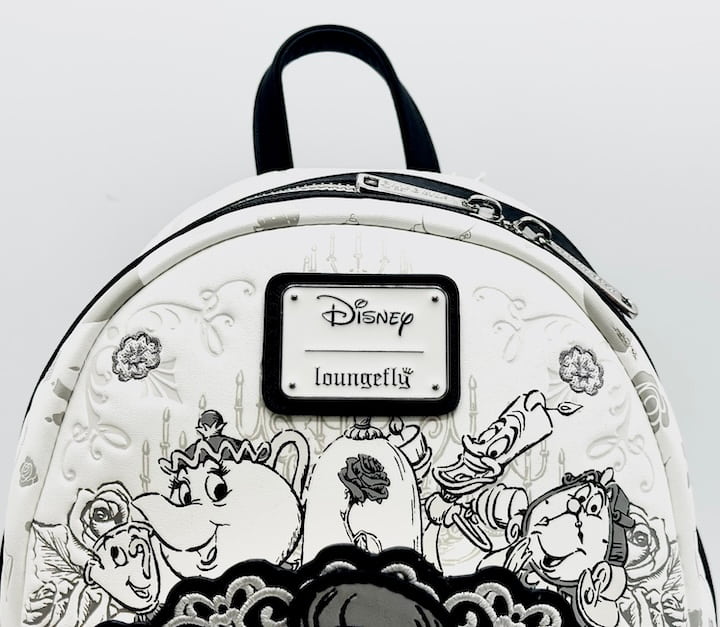Loungefly Belle Sketch Mini Backpack Disney Beauty & the Beast Bag Front Enamel Logo