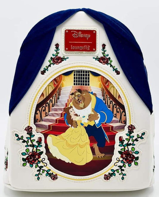 Loungefly Belle Velvet Mini Backpack Disney Beauty and the Beast Bag Front Full View