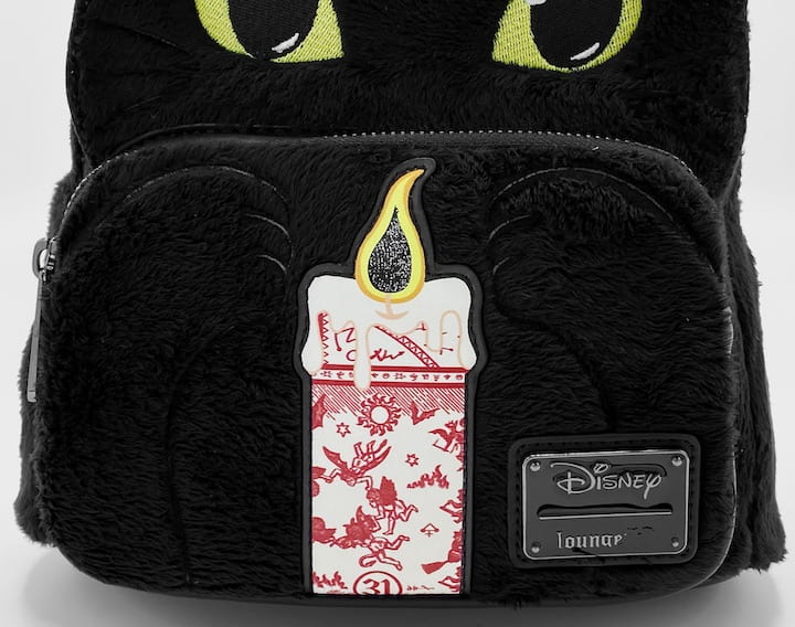 Loungefly Binx Mini Backpack Disney Hocus Pocus Plush Cosplay Bag Front Candle Applique