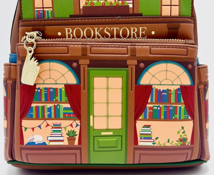 Loungefly Bookstore Mini Backpack Glow in the Dark Bookshop Bag Front Bottom With Keyring