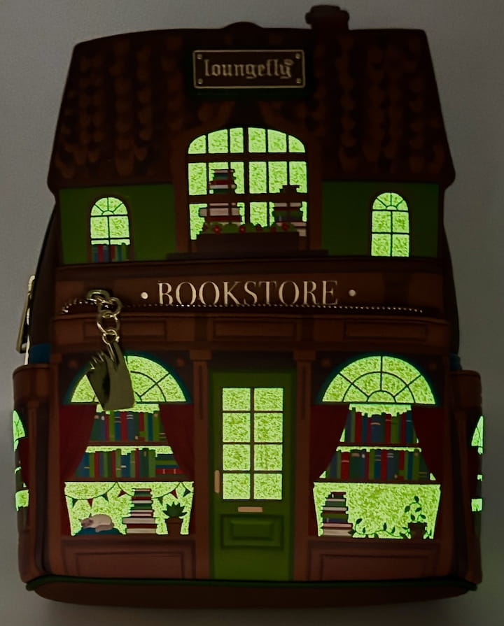 Loungefly Bookstore Mini Backpack Glow in the Dark Bookshop Bag Glow In The Dark Effect