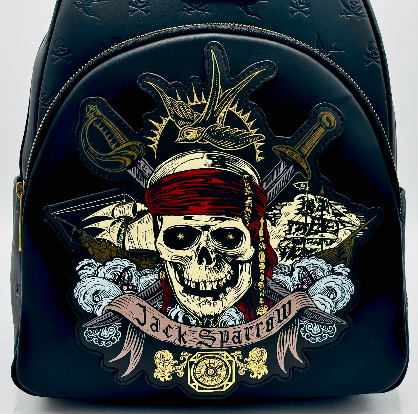 Loungefly Captain Jack Sparrow Mini Backpack Pirates Skull Bag Front Artwork