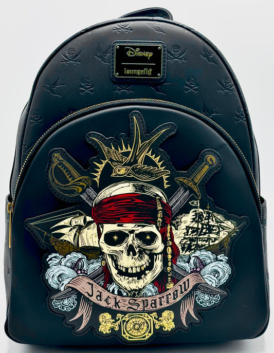 Loungefly Captain Jack Sparrow Mini Backpack Pirates Skull Bag Front Full View
