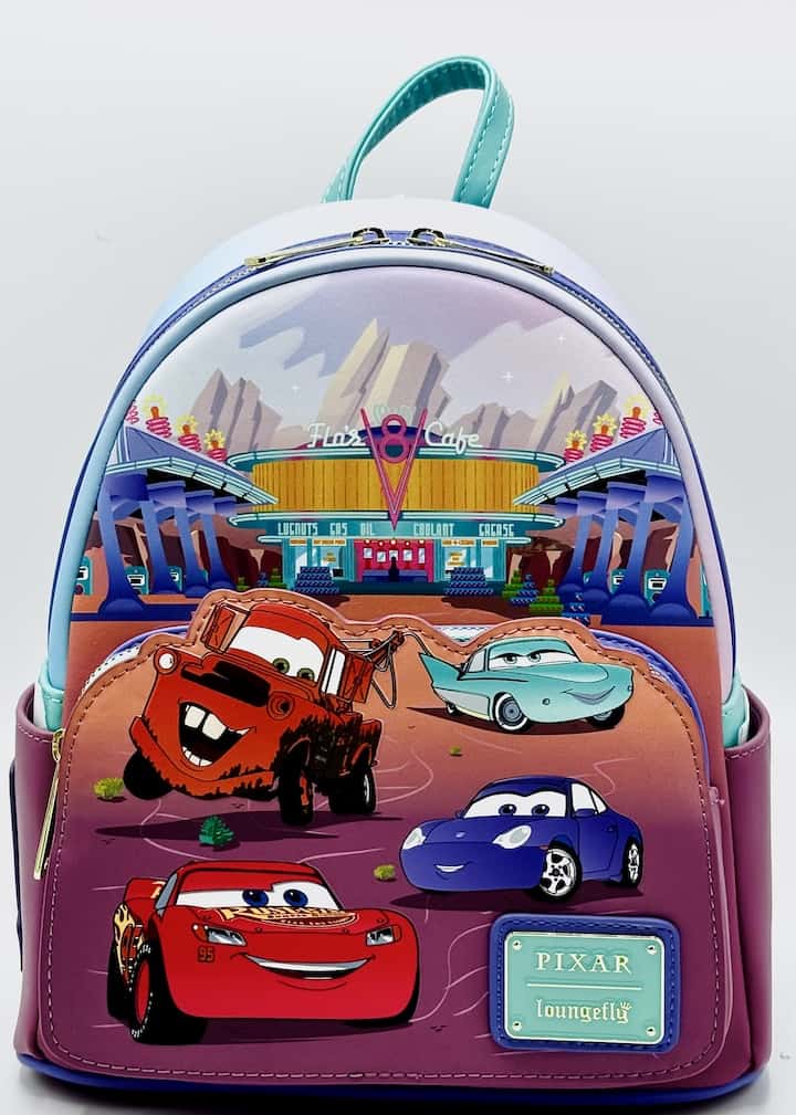 Loungefly Cars Flo's Diner Scene Mini Backpack Disney Pixar Glow Bag Front Full View