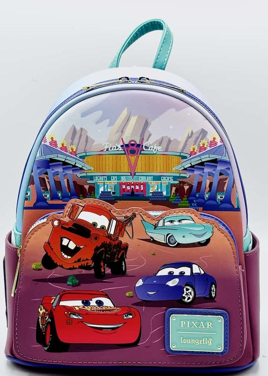 Loungefly Cars Flo's Diner Scene Mini Backpack Disney Pixar Glow Bag Front Full View