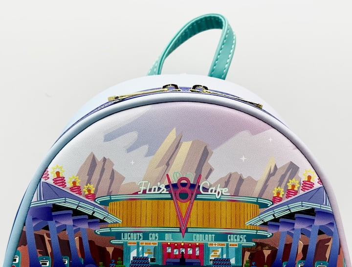 Loungefly Cars Flo's Diner Scene Mini Backpack Disney Pixar Glow Bag Front Top