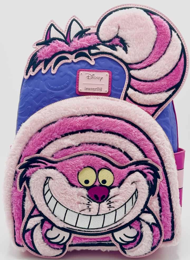 Loungefly Cheshire Cat Fuzzy Mini Backpack Alice in Wonderland Bag Front Full View
