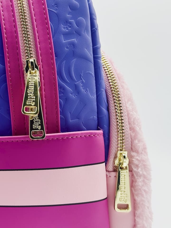 Loungefly Cheshire Cat Fuzzy Mini Backpack Alice in Wonderland Bag Zips