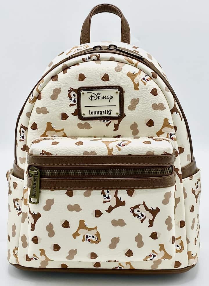 Loungefly Chip N Dale Mini Backpack Acorn AOP Disney Chipmunk Bag Front Full View