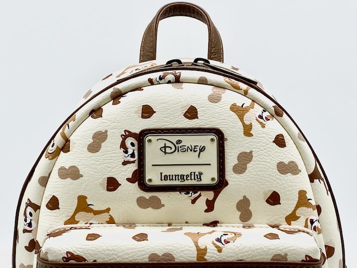 Loungefly Chip N Dale Mini Backpack Acorn AOP Disney Chipmunk Bag Front Logo