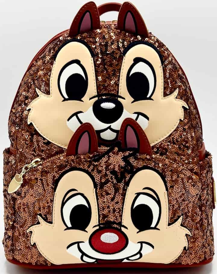 Loungefly Chip and Dale Sequin Mini Backpack Disney Bag Front Full View