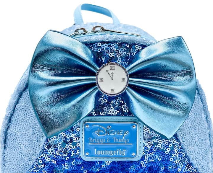 Loungefly Cinderella Sequin Mini Backpack Blue Disney Princess Bag Front Bow