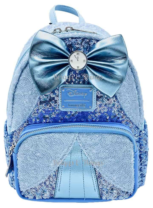 Loungefly Cinderella Sequin Mini Backpack Blue Disney Princess Bag Front Full View
