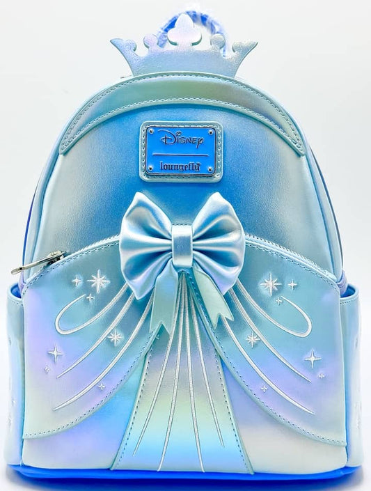 Loungefly Cinderella Shiny Mini Backpack Disney Princess Iridescent Bag Front Full View