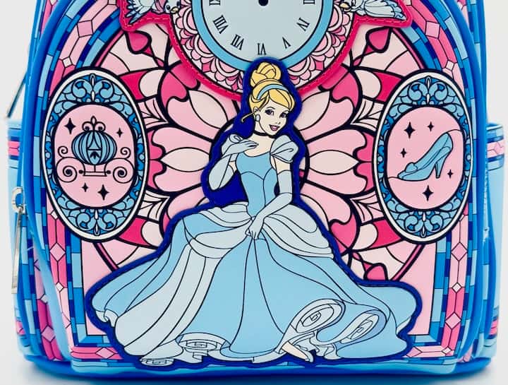 Loungefly Cinderella Stained Glass Portrait Mini Backpack Disney Bag Front Pocket