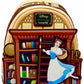 Loungefly D23 Belle Book Shop Mini Backpack Beauty and the Beast Bag Front Full View Applique Right