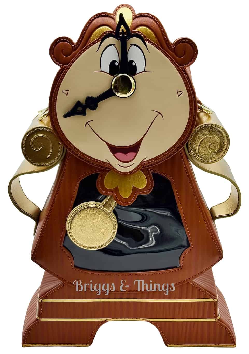 Loungefly D23 Cogsworth Figural Crossbody Bag Beauty and the Beast Front Full View Stance 1