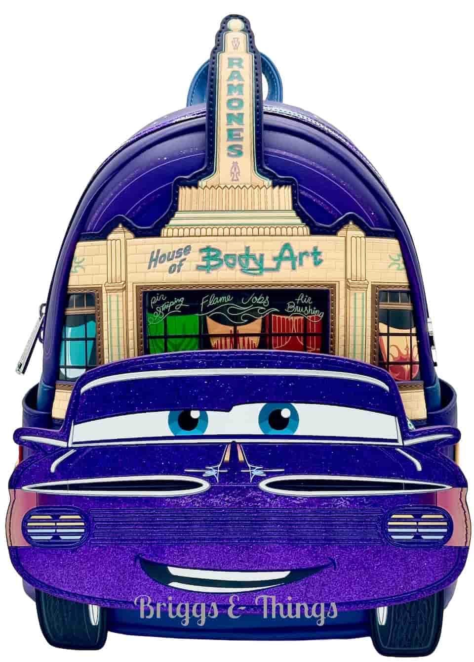 Loungefly D23 Ramone Cosplay Mini Backpack Disney Pixar Cars Glow Bag Front Full View
