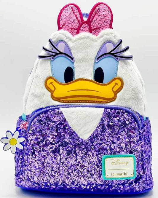 Loungefly Daisy Duck Sequin Mini Backpack Disney 85th Anniversary Bag Front Full View