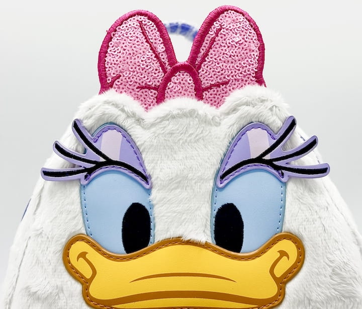 Loungefly Daisy Duck Sequin Mini Backpack Disney 85th Anniversary Bag Front Head