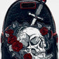 Loungefly Dark Romance Mini Backpack Books A Million Roses Skull Bag Front Full View