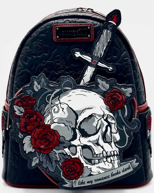Loungefly Dark Romance Mini Backpack Books A Million Roses Skull Bag Front Full View