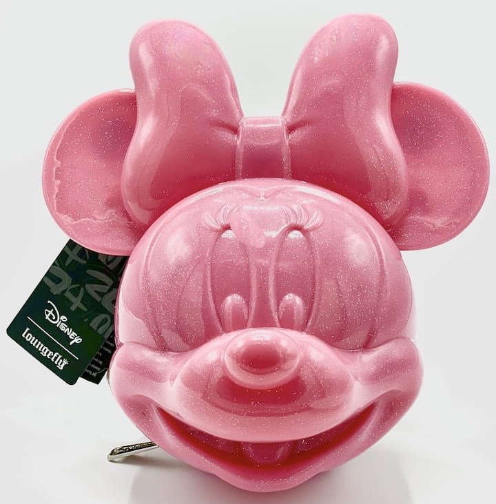 Loungefly Disney 100 Minnie Mouse Pink Glitter Figural Crossbody Bag Face Front