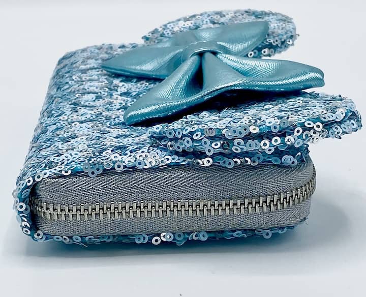 Loungefly Disney Parks Arendelle Aqua Wallet Frozen Blue Sequin Purse Left Side