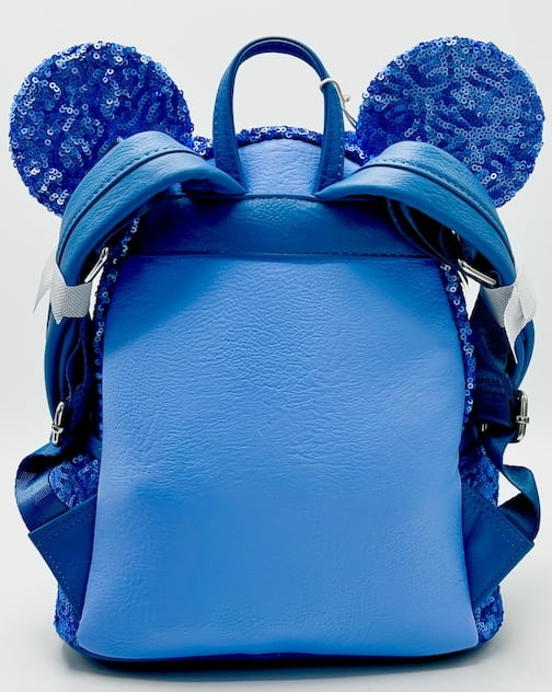 Loungefly Disney Parks Blue Hydrangea Sequin Mini Backpack Bag Back