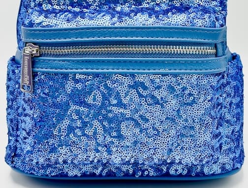 Loungefly Disney Parks Blue Hydrangea Sequin Mini Backpack Bag Front Pocket