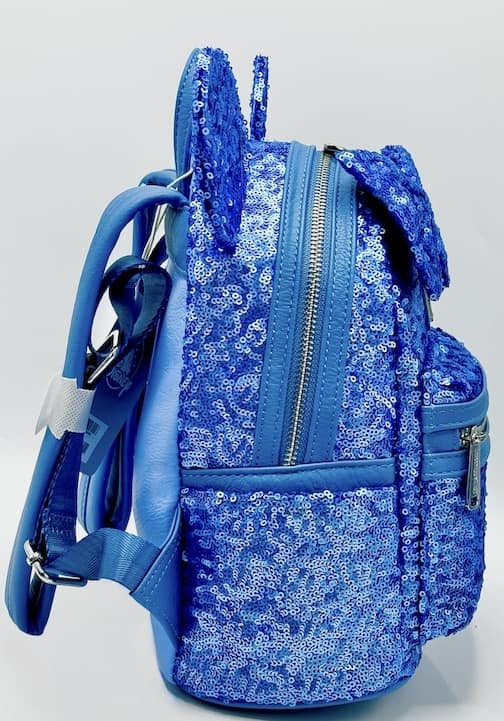 Loungefly Disney Parks Blue Hydrangea Sequin Mini Backpack Bag Right Side