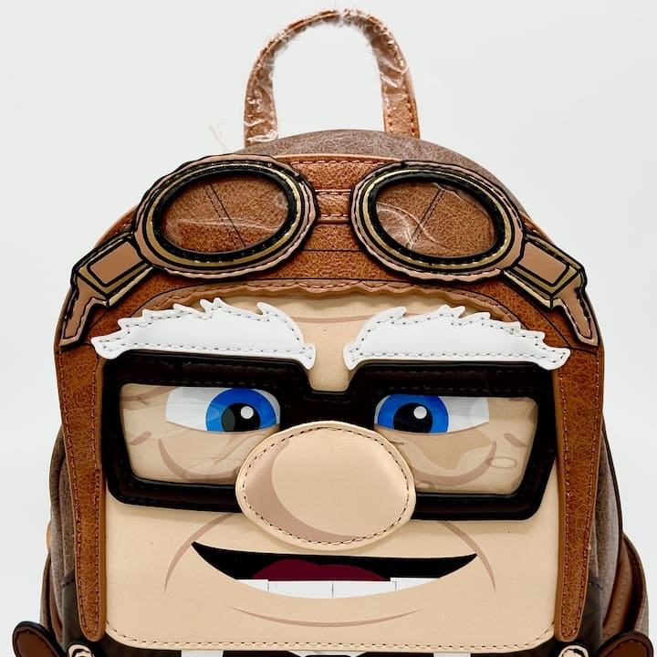 Loungefly Disney Parks Carl Fredricksen Mini Backpack Pixar Up Bag Front Aviator Head And Goggles Applique