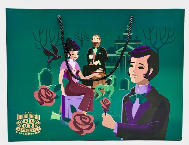 Loungefly Disney Parks Club 33 Haunted Mansion Mini Backpack Bag Paper Bag Front With Rope