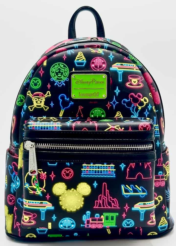 Loungefly Disney Parks Neon Mini Backpack Park Life Attraction Icons Front Full Size