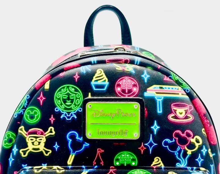 Loungefly Disney Parks Neon Mini Backpack Park Life Attraction Icons Front Logo