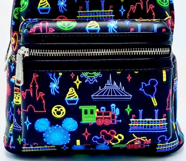 Loungefly Disney Parks Neon Mini Backpack Park Life Attraction Icons Front Pocket