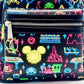 Loungefly Disney Parks Neon Mini Backpack Park Life Attraction Icons Front Pocket