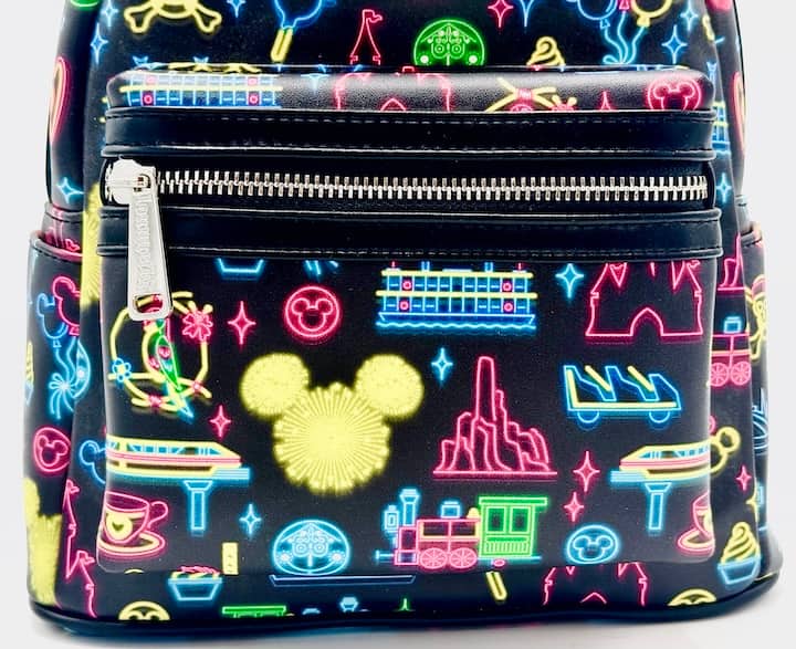Loungefly Disney Parks Neon Mini Backpack Park Life Attraction Icons Front Pocket