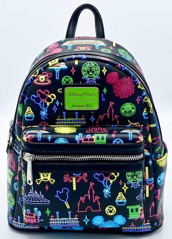 Loungefly Disney Parks Neon Mini Backpack Park Life Attraction Icons Front