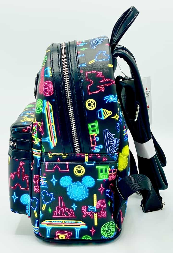 Loungefly Disney Parks Neon Mini Backpack Park Life Attraction Icons Left Side